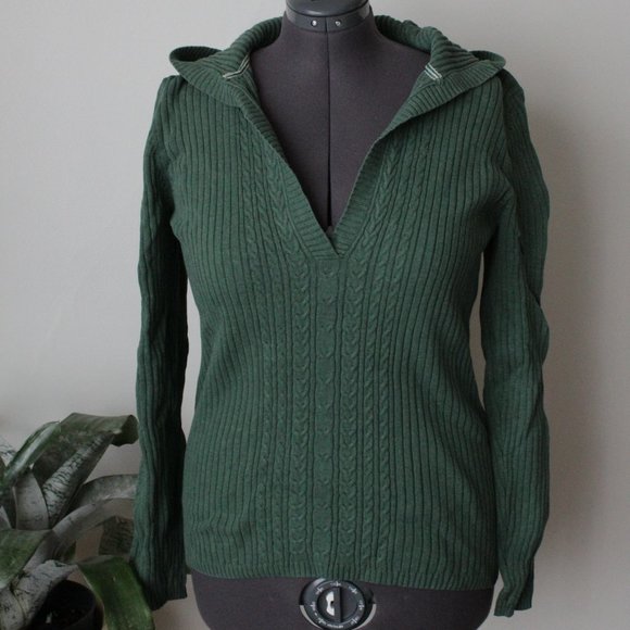 Old Navy Green Cable knit hooded sweater XL - Picture 1 of 5